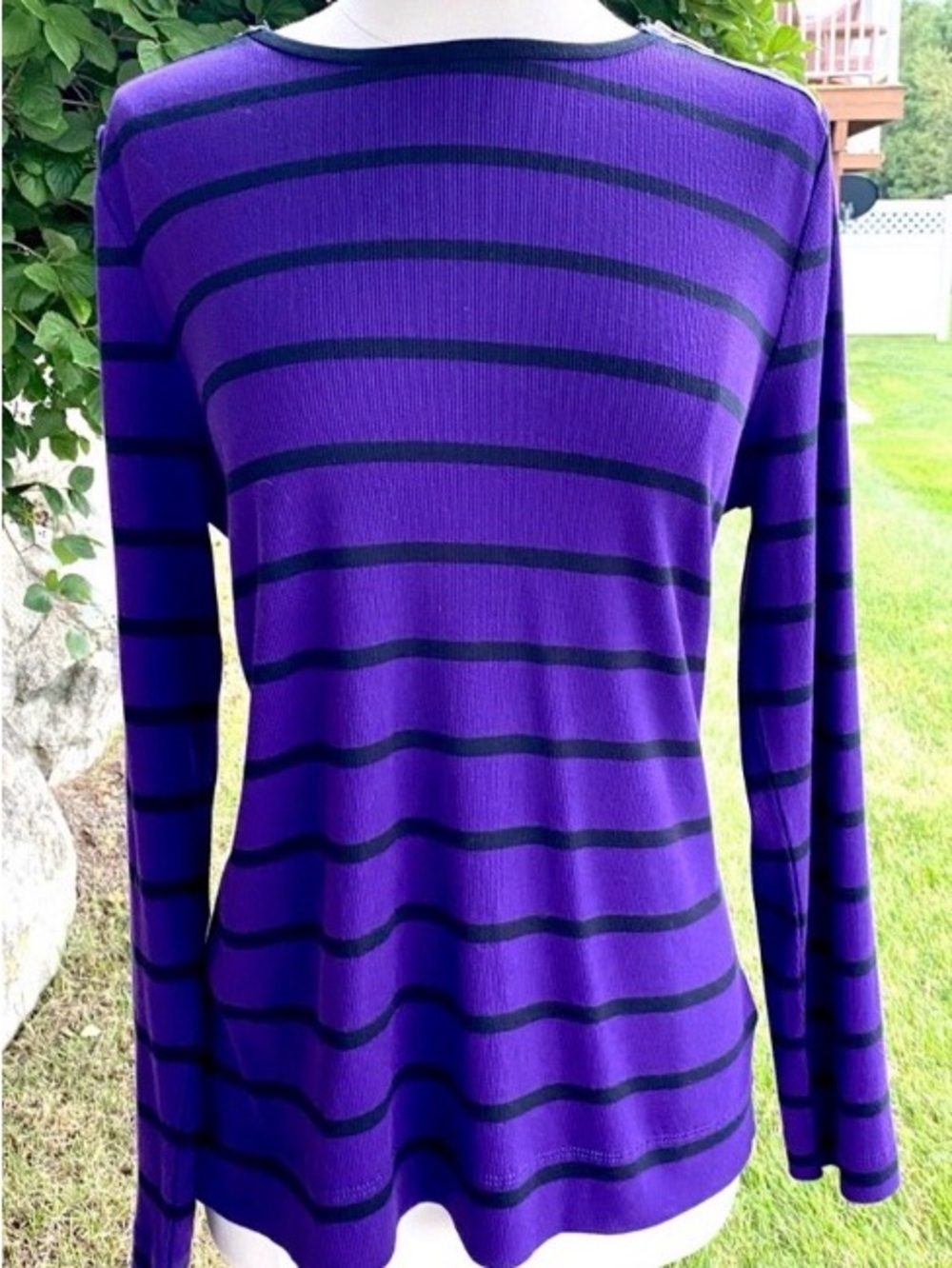 Ralph Lauren Purple and Black Striped Long-Sleeve Tee